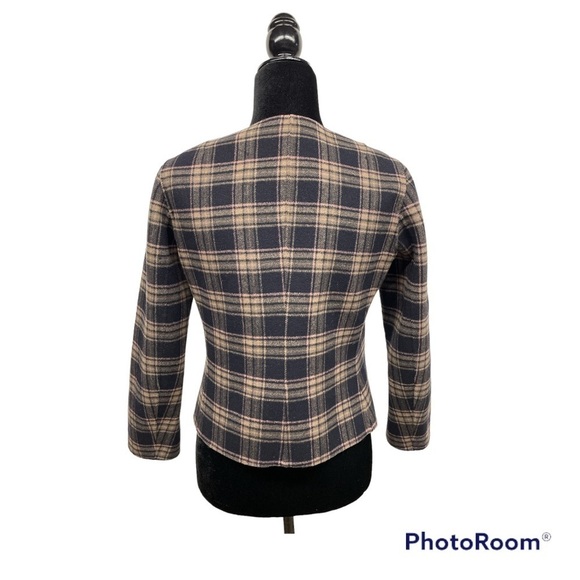 Max Mara Weekend | Plaid Reversible Wool Jacket Navy - Picture 4 of 14